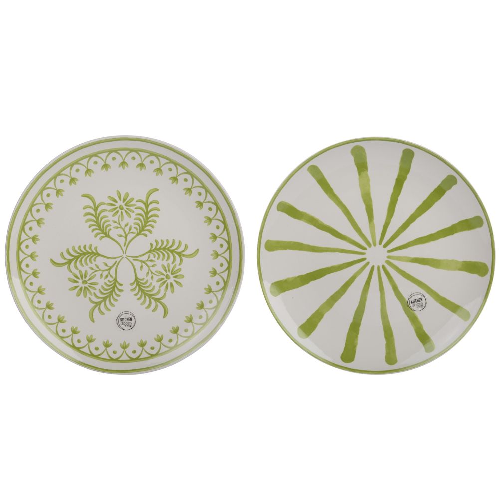 Decoris Earthenware Round Decal Dinner Plate (Choice of 2) - White/Green