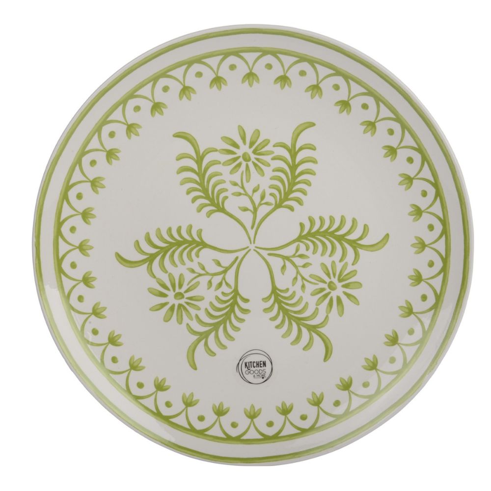 Decoris Earthenware Round Decal Dinner Plate (Choice of 2) - White/Green