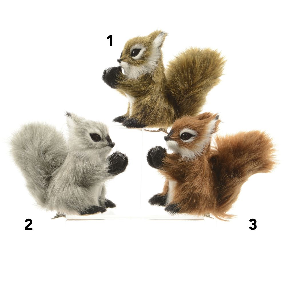 Decoris 8cm Fur Squirrel Decoration (Choice of 3)