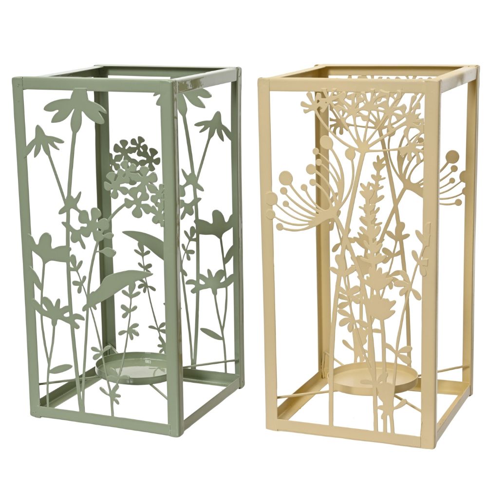 Decoris Iron Flower Scenery Lantern with Glass Holder (Choice of 2)