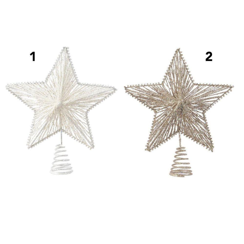 Decoris 25cm Iron Glitter Star Tree Topper - Gold/White - (Choice of 2)