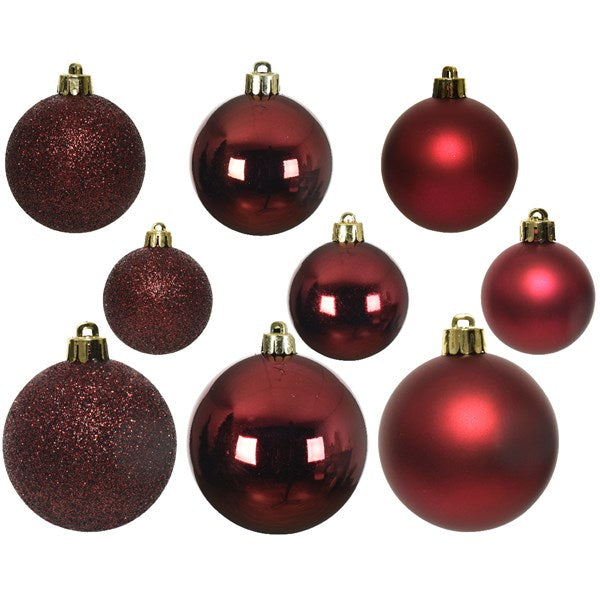 Decoris Oxblood Assorted Shatterproof Baubles (Set of 30)