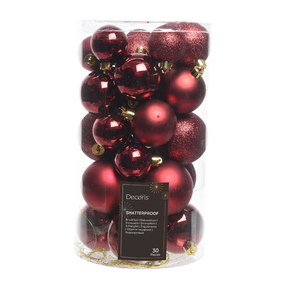 Decoris Oxblood Assorted Shatterproof Baubles (Set of 30)