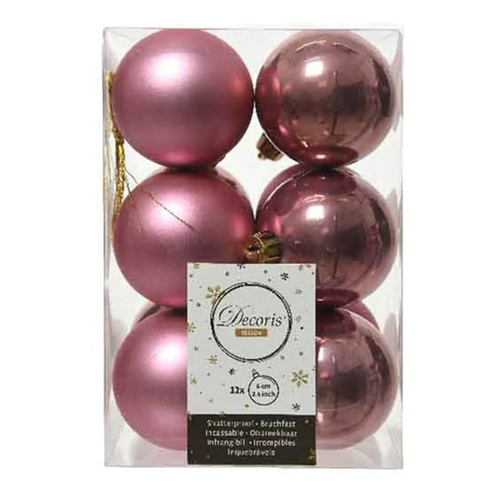 Decoris Pack of 12 6cm Velvet Pink Shatterproof Baubles