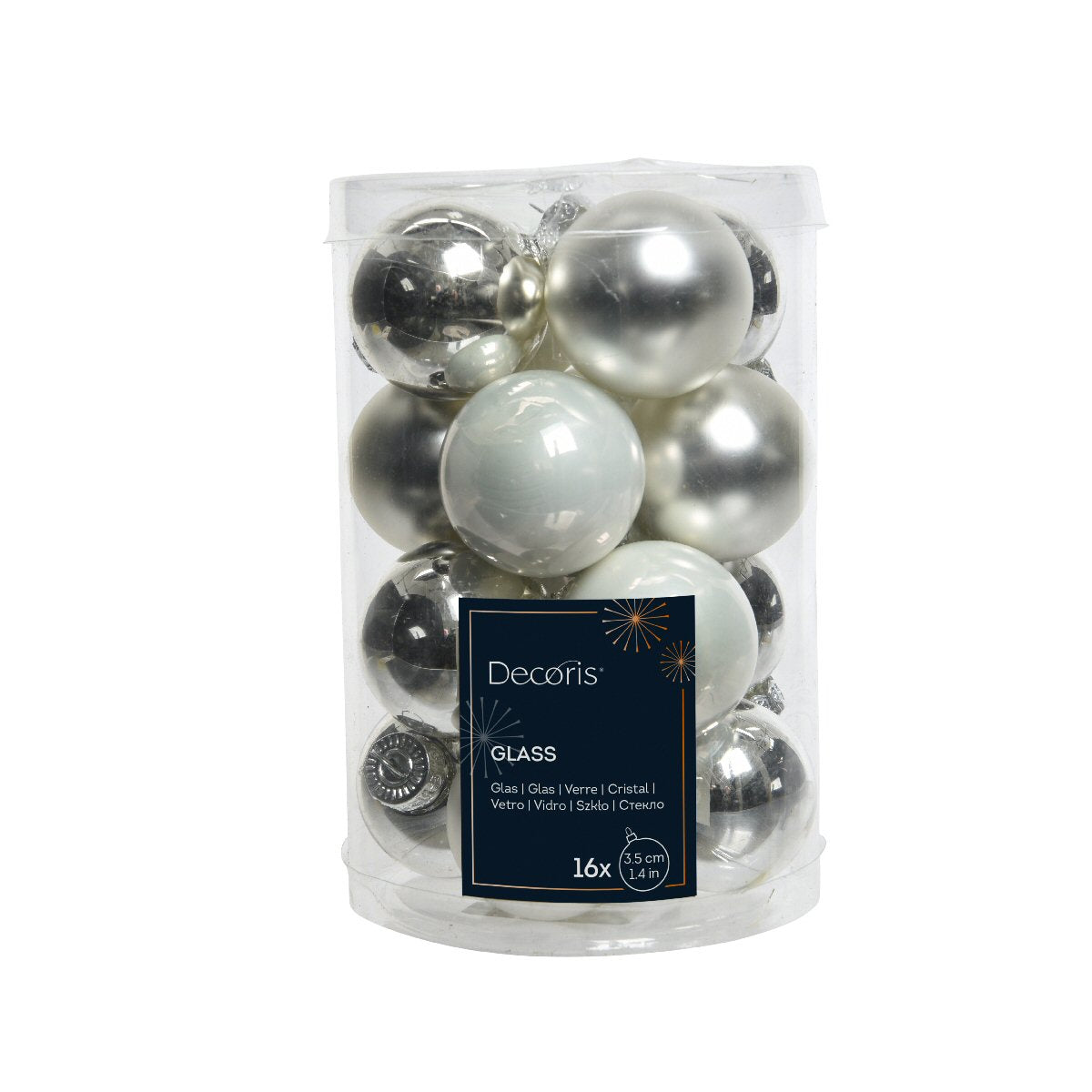 Decoris Pack of 16 3.5cm Silver Glass Baubles