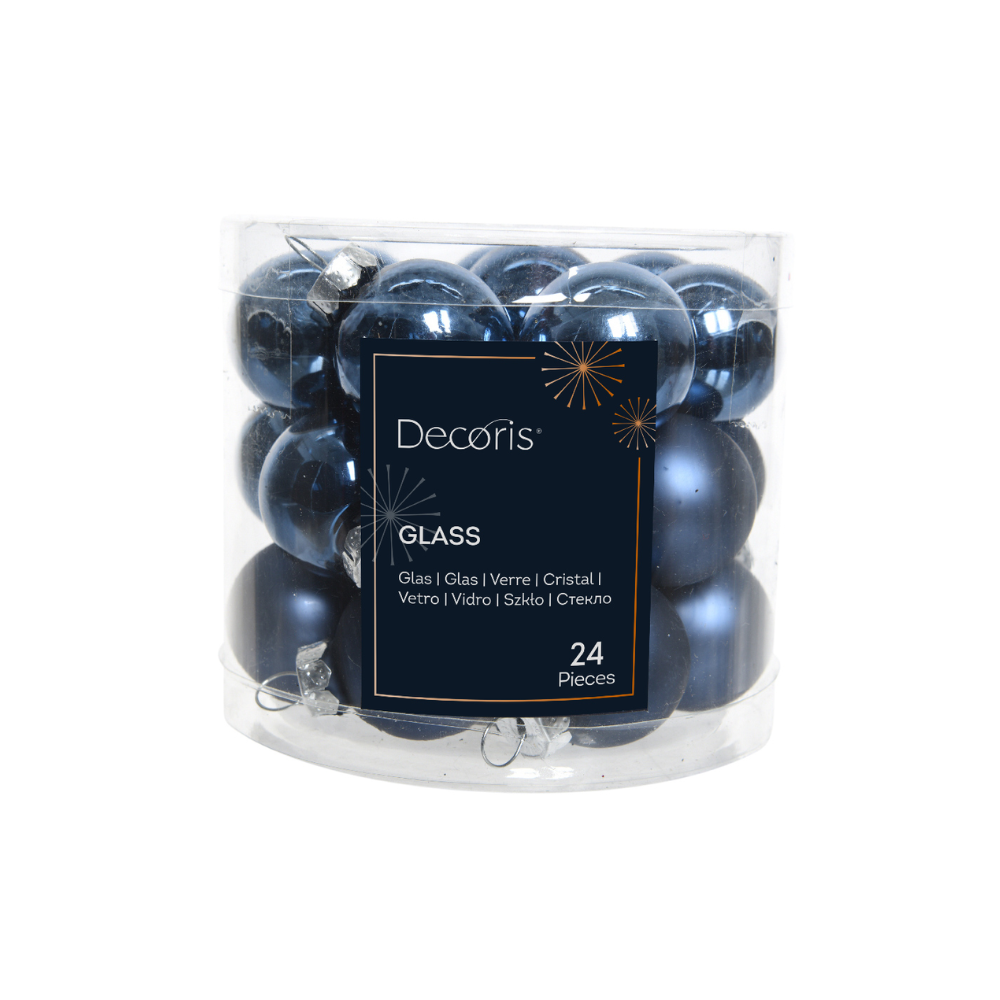 Decoris Pack of 24 2.5cm Night Blue Mini Glass Baubles