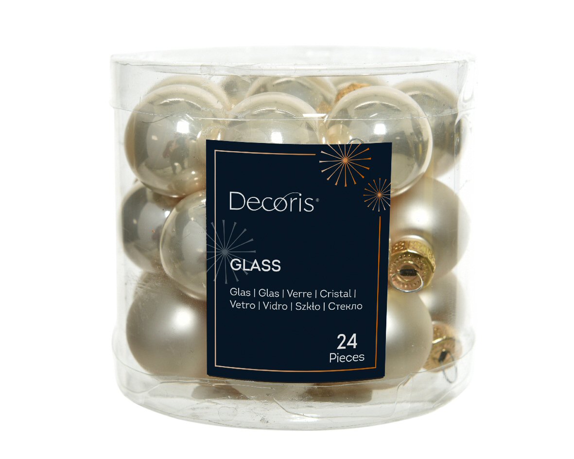 Decoris Pack of 24 2.5cm Pearl Mini Glass Baubles