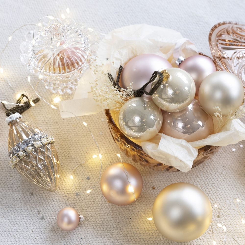 Decoris Pack of 24 2.5cm Pearl Mini Glass Baubles (Pack of 24)
