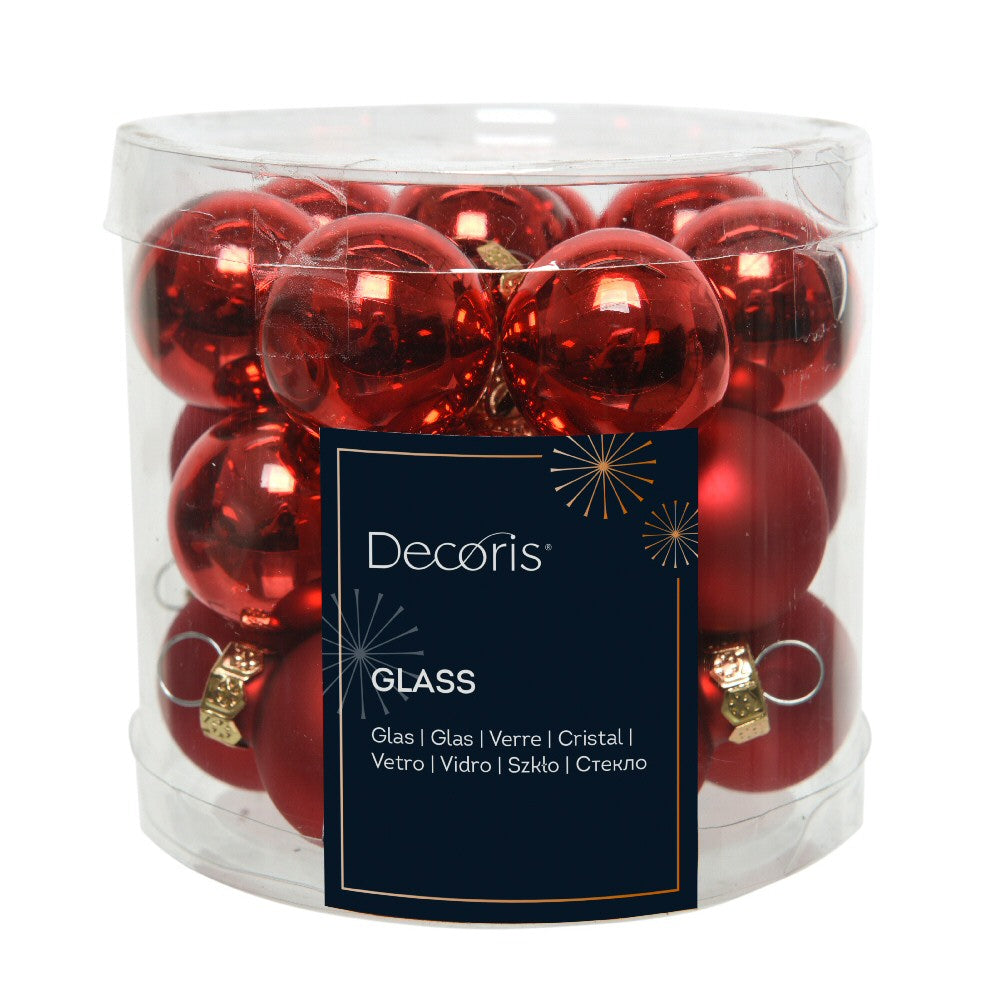 Decoris Pack of 24 2.5cm Red Mini Glass Baubles