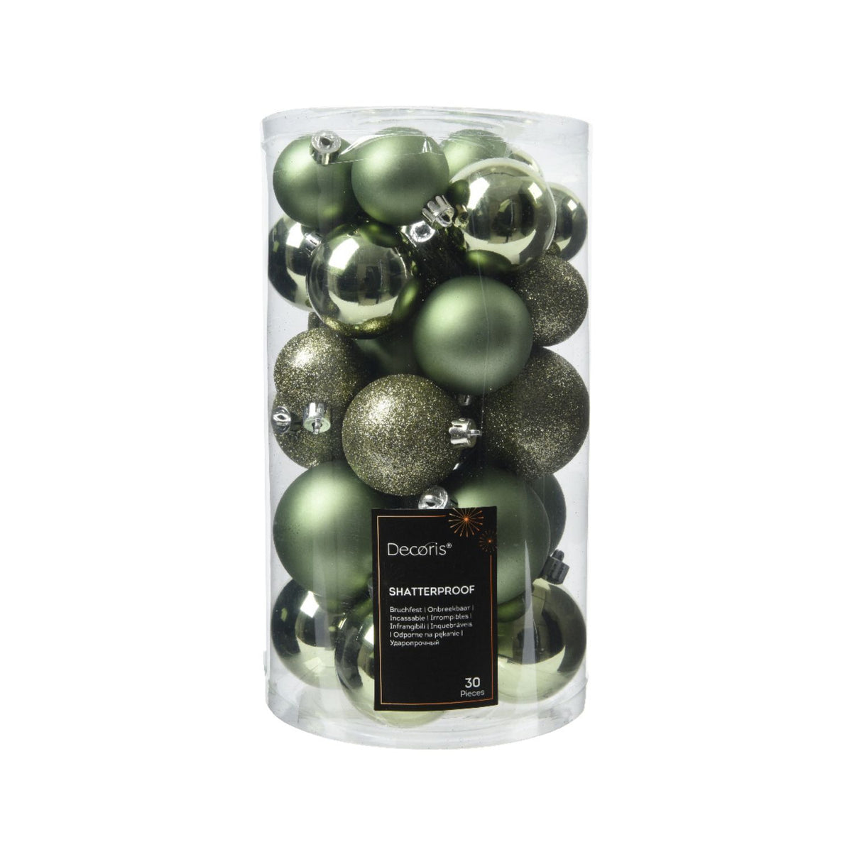 Decoris 6cm Rosemary Green Mix Shatterproof Baubles (Pack of 30)