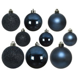 Decoris Pack of 30 Assorted Size Night Blue Glass Baubles
