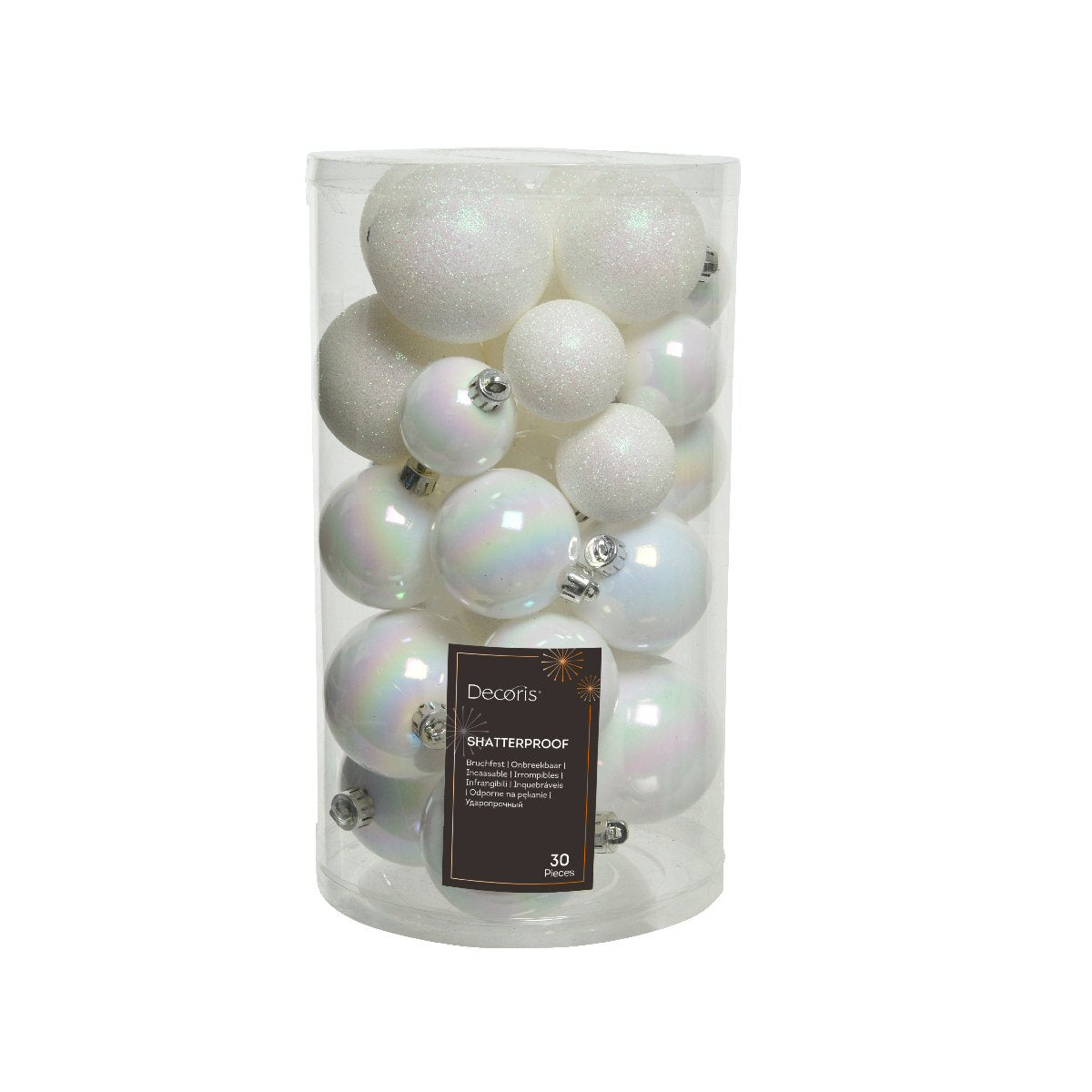 Decoris Pack of 30 White Shatterproof Baubles