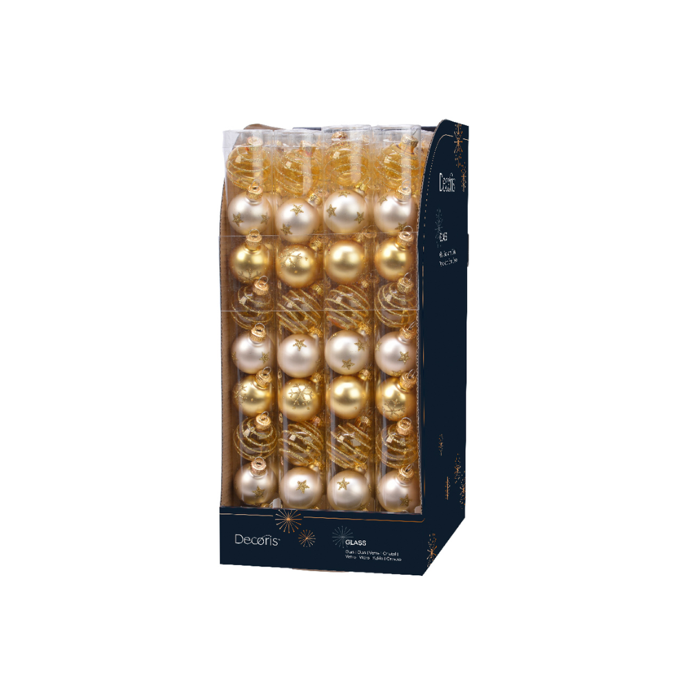 Decoris Pack of 9 3cm Pearl & Gold Mixed Glass Baubles