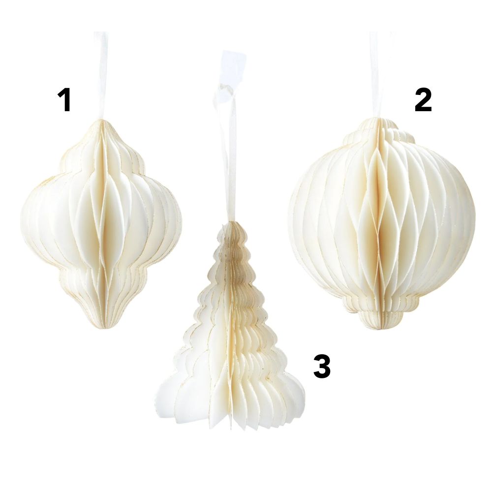 Decoris 15cm Paper Hanging Decorations - White/Gold - (Choice of 3)