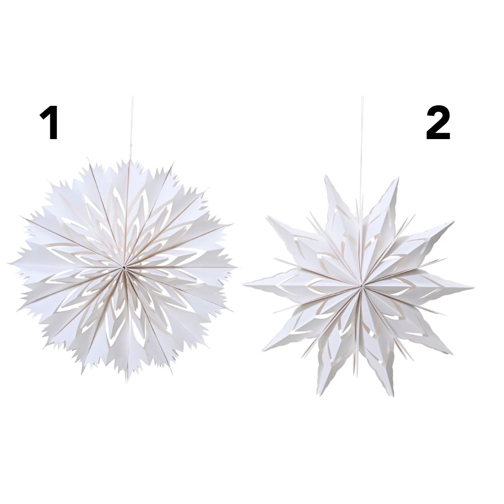 Decoris Paper Star Hanging Decoration - White - (Choice of 2)