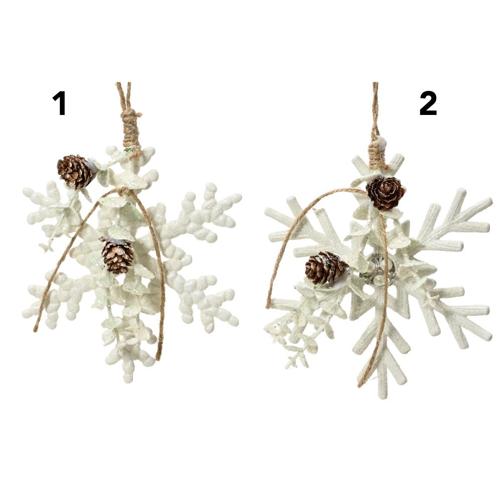 Decoris 15cm Plastic Hanging Snowflake With Pinecones (Choice of 2)