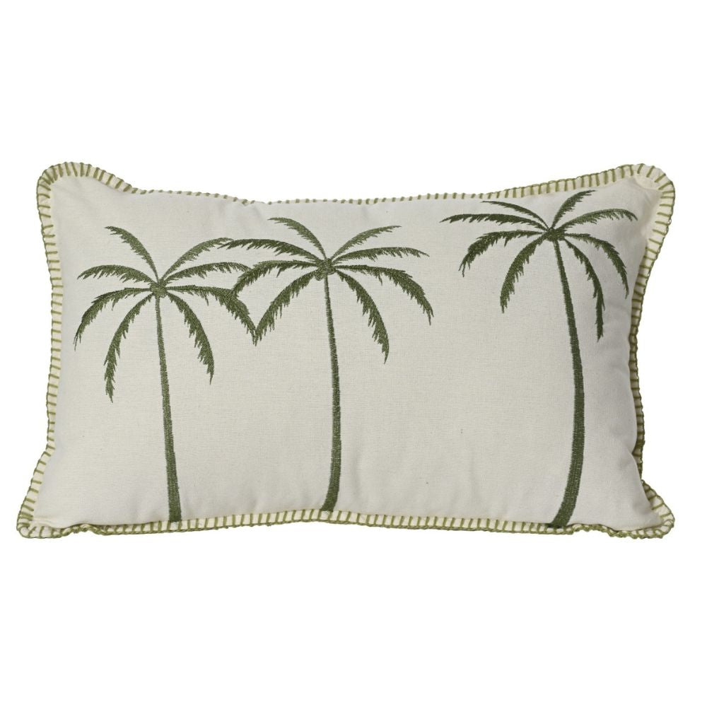 Decoris Polyester & Cotton Rectangle Embroided Palm Tree Cushion (Choice of 2)