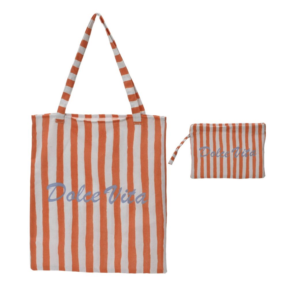 Decoris Polyester & Cotton Stripe Pattern Tote Bag with Text (Choice of 2)