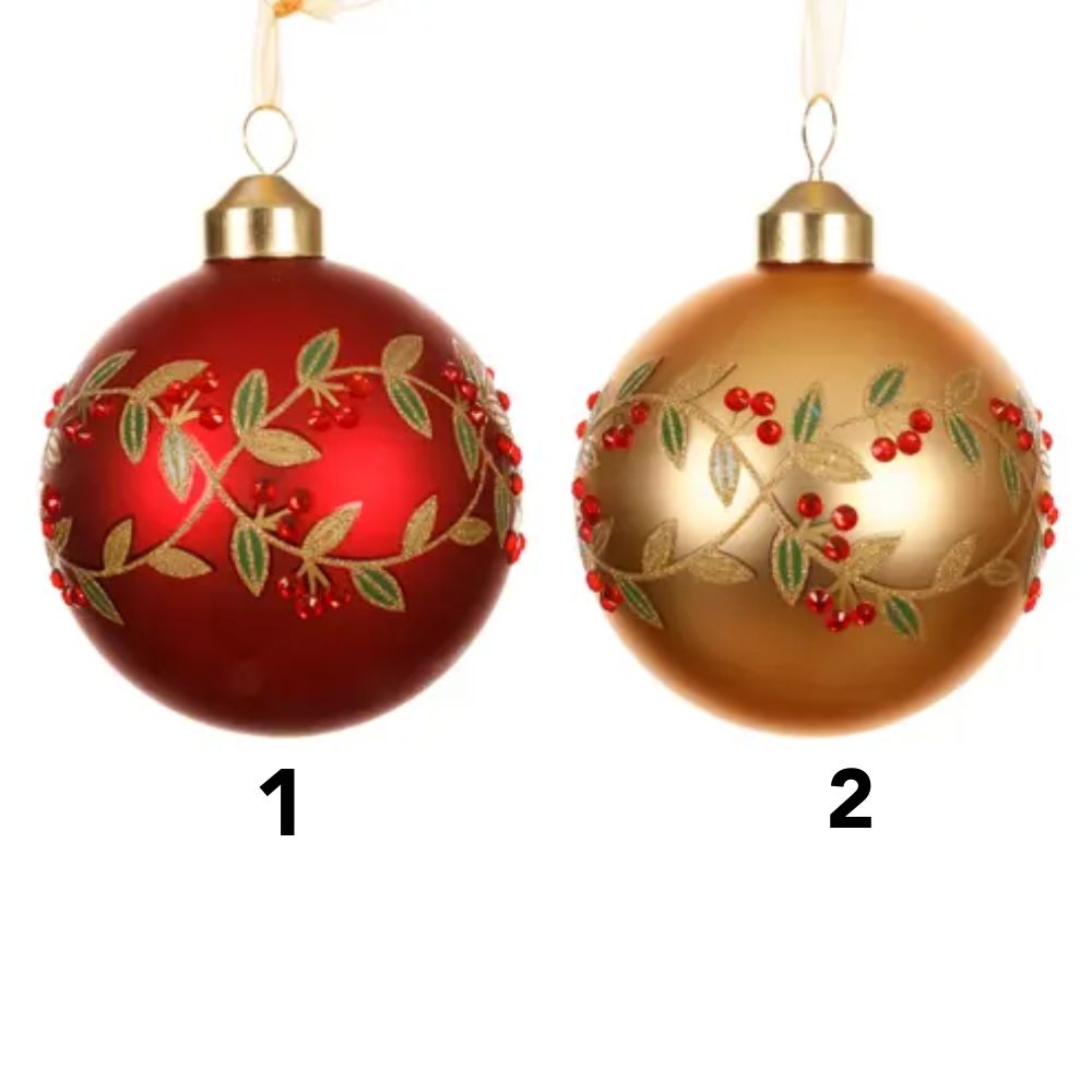 Decoris Red/Gold Bauble With Leaves & Berries (Choice of 2)