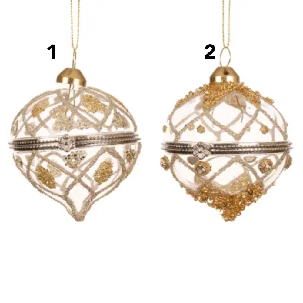 Decoris Transparent Glass Bauble with Beads, Sequins & Diamonds (Choice of 2)