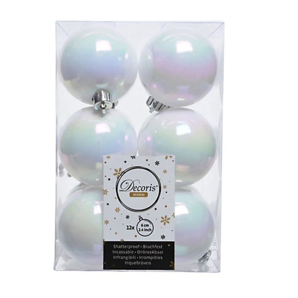 Decoris White/Iris Shatterproof Baubles (Pack of 12)