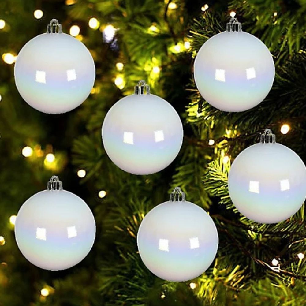 Decoris White/Iris Shatterproof Baubles (Pack of 12)