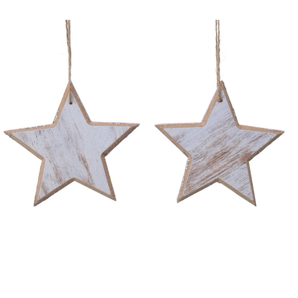 Decoris 12cm Wooden Christmas Glitter Star - White