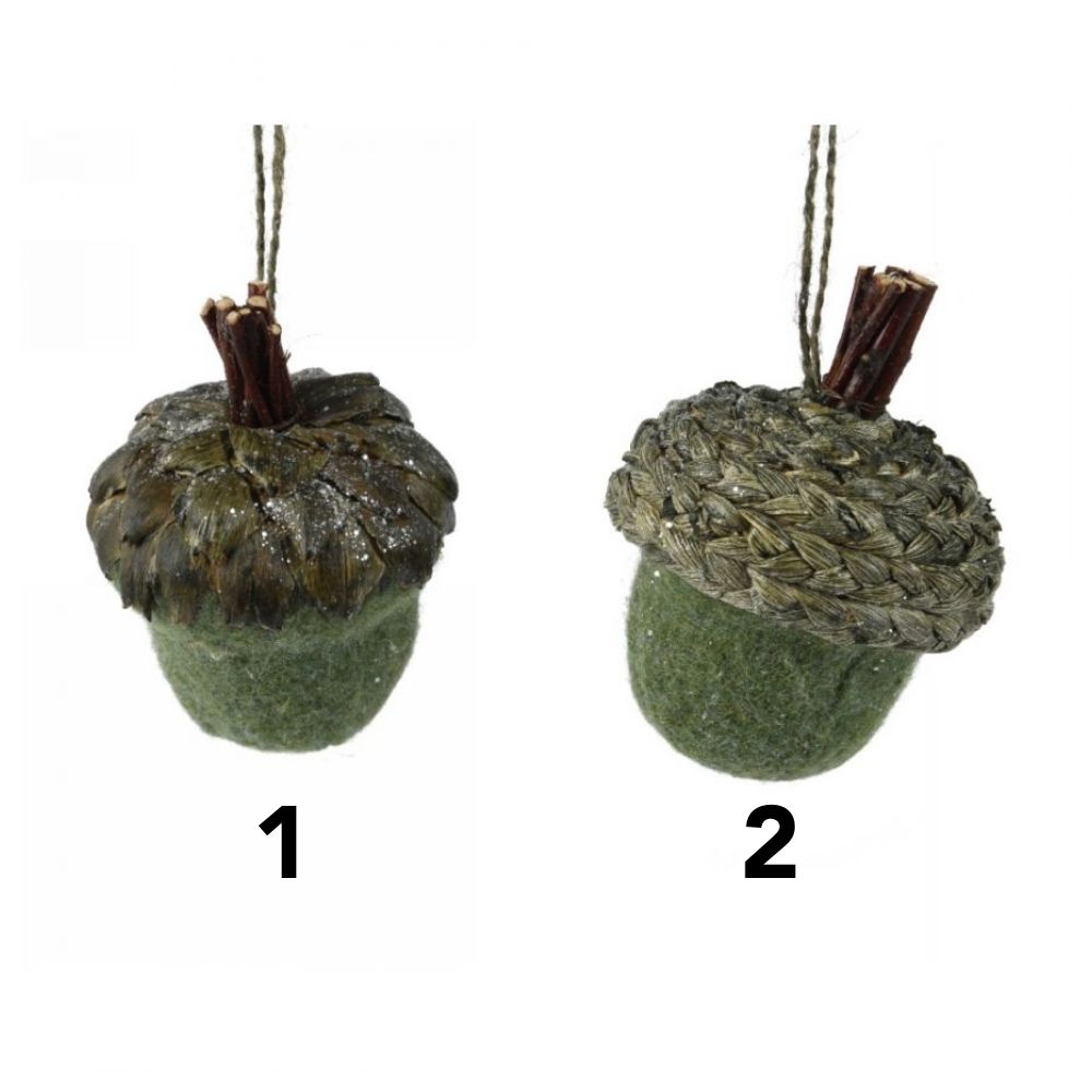 Decoris Woolen Acorn Hanging Decoration - Green - (Choice of 2)