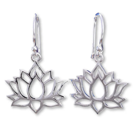Blue Lily 18mm Silver Lotus Flower Drop Earrings - E587B