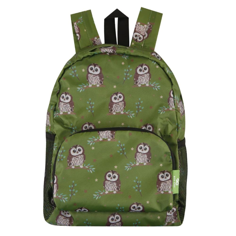 Eco Chic Lightweight Foldable Mini Backpack Tawny Owl - Green