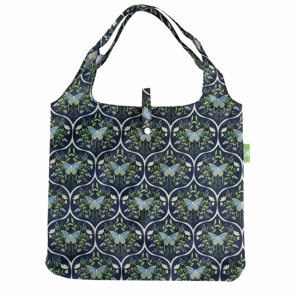Eco Chic Lightweight Foldable Reusable Shopping Bag Butterflies - Navy