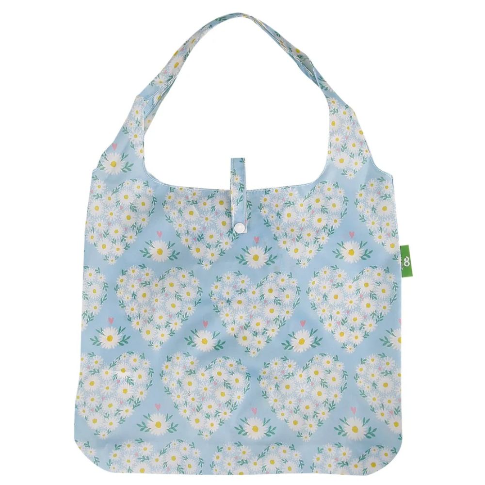 Eco Chic Lightweight Foldable Reusable Shopping Bag Daisy Hearts - Blue