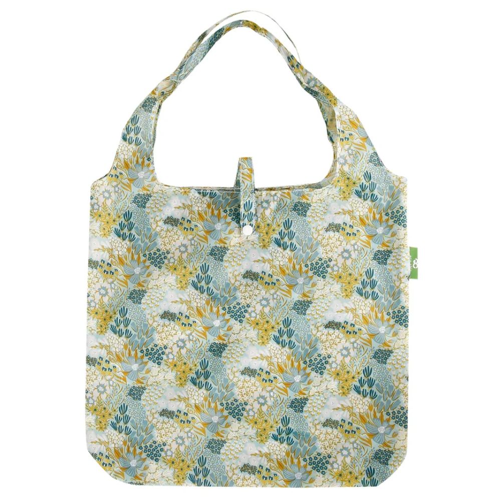 Eco Chic Lightweight Foldable Reusable Shopping Bag Mixed Flowers - Blue