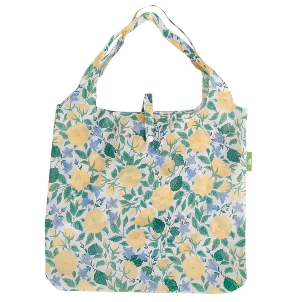 Eco Chic Lightweight Foldable Reusable Shopping Bag Yellow Flowers - White