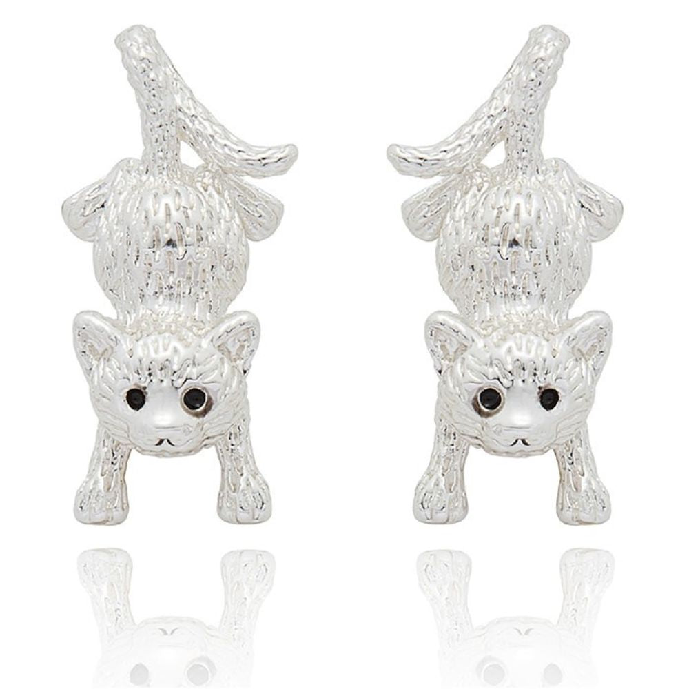 Equilibrium Comical Cat Silver Plated Earrings