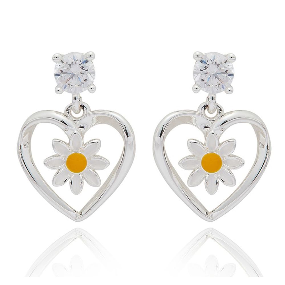 Equilibrium Daisy Chain Heart Silver Plated Earrings