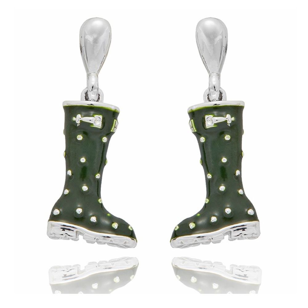 Equilibrium Secret Garden Wellies Silver Plated Drop Earrings - Green