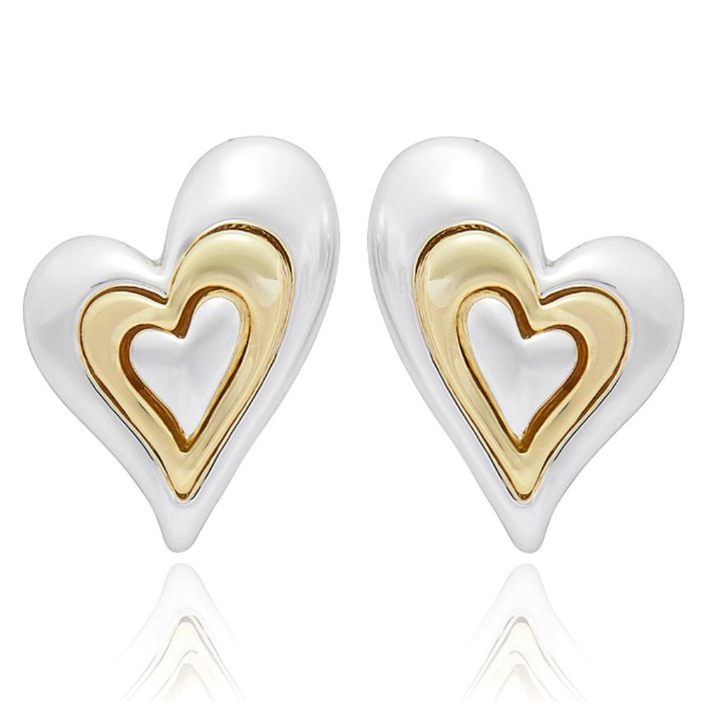 Equilibrium Te Amo Layered Heart Two Tone Stud Earrings