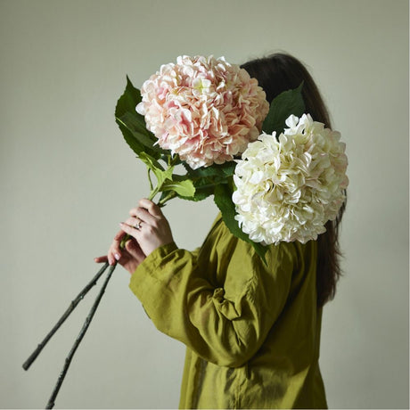 Everlands 106cm Artificial Polyester Soft Pink Hydrangea Stem - Xtra Large