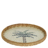 Everlands  34cm Round Rattan Tray with Milk Glue Palm Tree Pattern