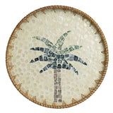 Everlands  34cm Round Rattan Tray with Milk Glue Palm Tree Pattern