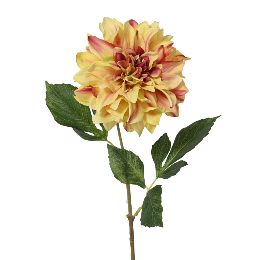 Everlands 61cm Artificial Polyester Yellow Dahlia Stem