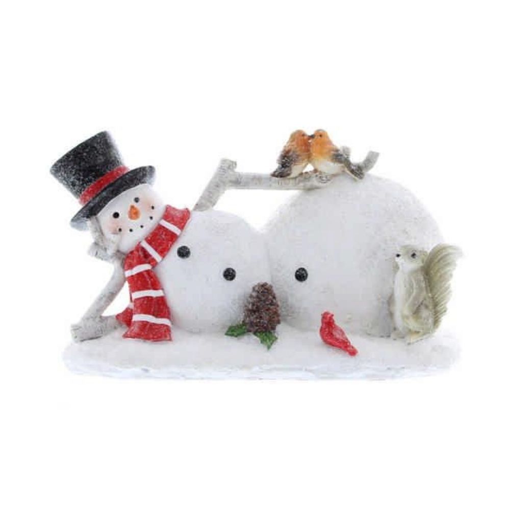 Festive 20cm Ceramic Lying Snowman Red Scarf Ornament