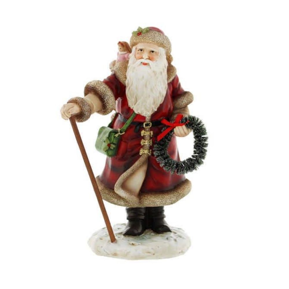 Festive 20cm Polyresin Santa Holding Stick Ornament - Red