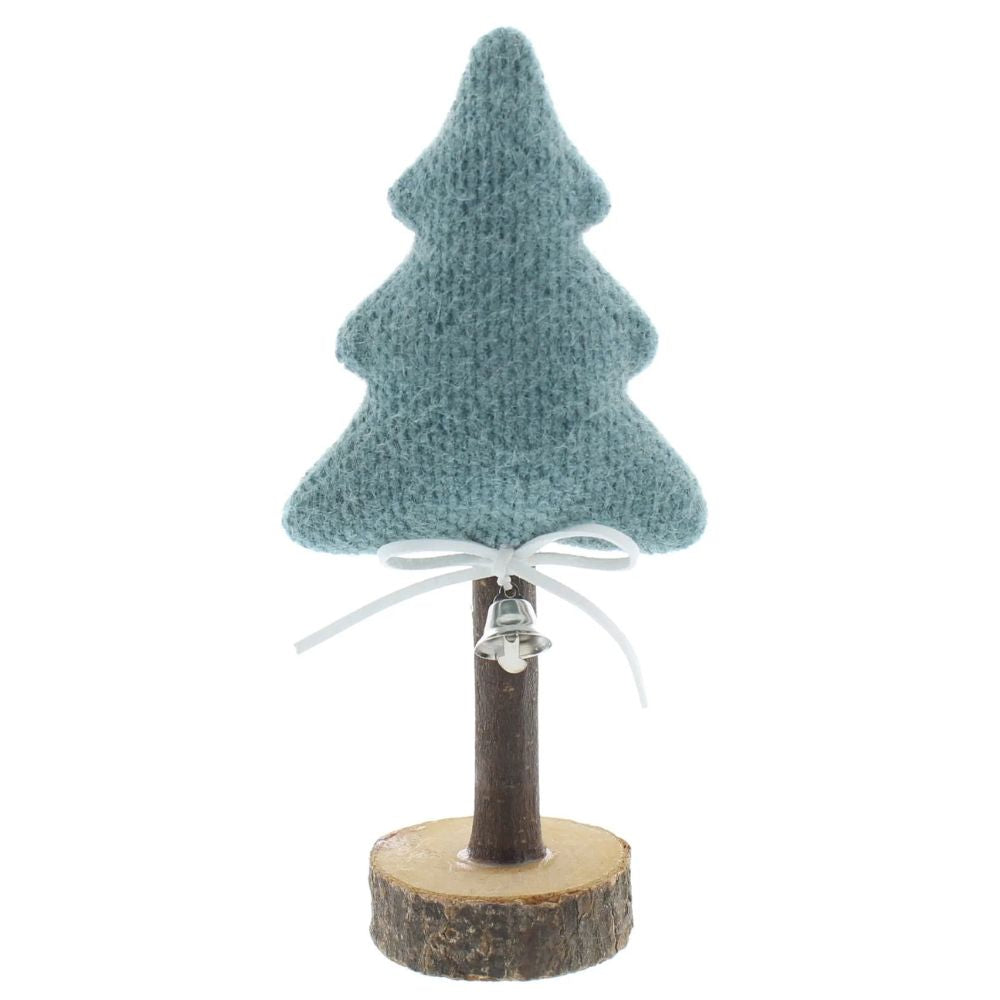 Festive 22cm Fabric Blue Tree on Wooden Base Ornament