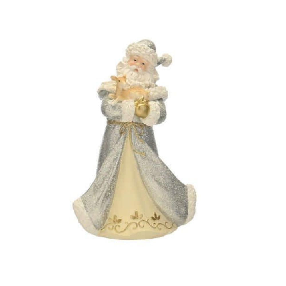 Festive 30cm Polyresin Santa with Deer Ornament - Gold/Silver