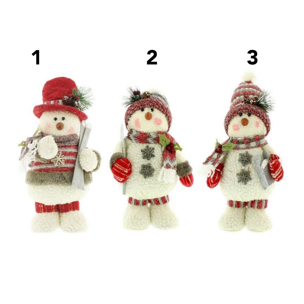 Festive 35cm Standing Plush Snowmen with Hats Ornament - (Choice of 3)