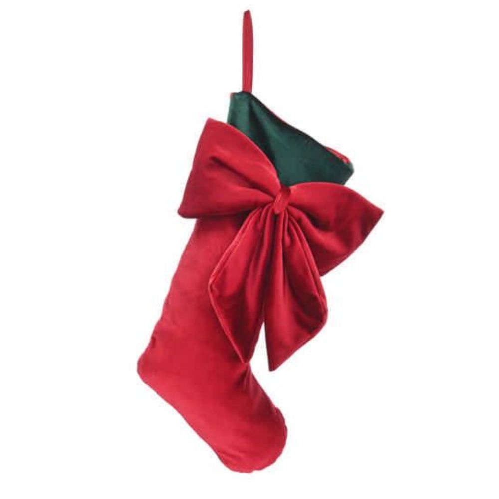 Festive 46cm Red Velvet Stocking with Red Bow