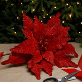 Festive 68cm Red Velvet Poinsettia Stem