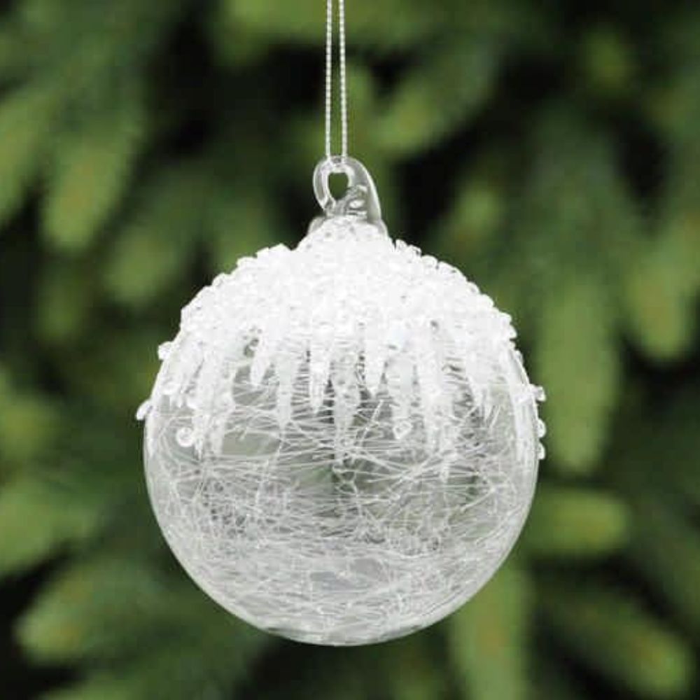 Festive 8cm Clear Glass Bauble with Snow Cap